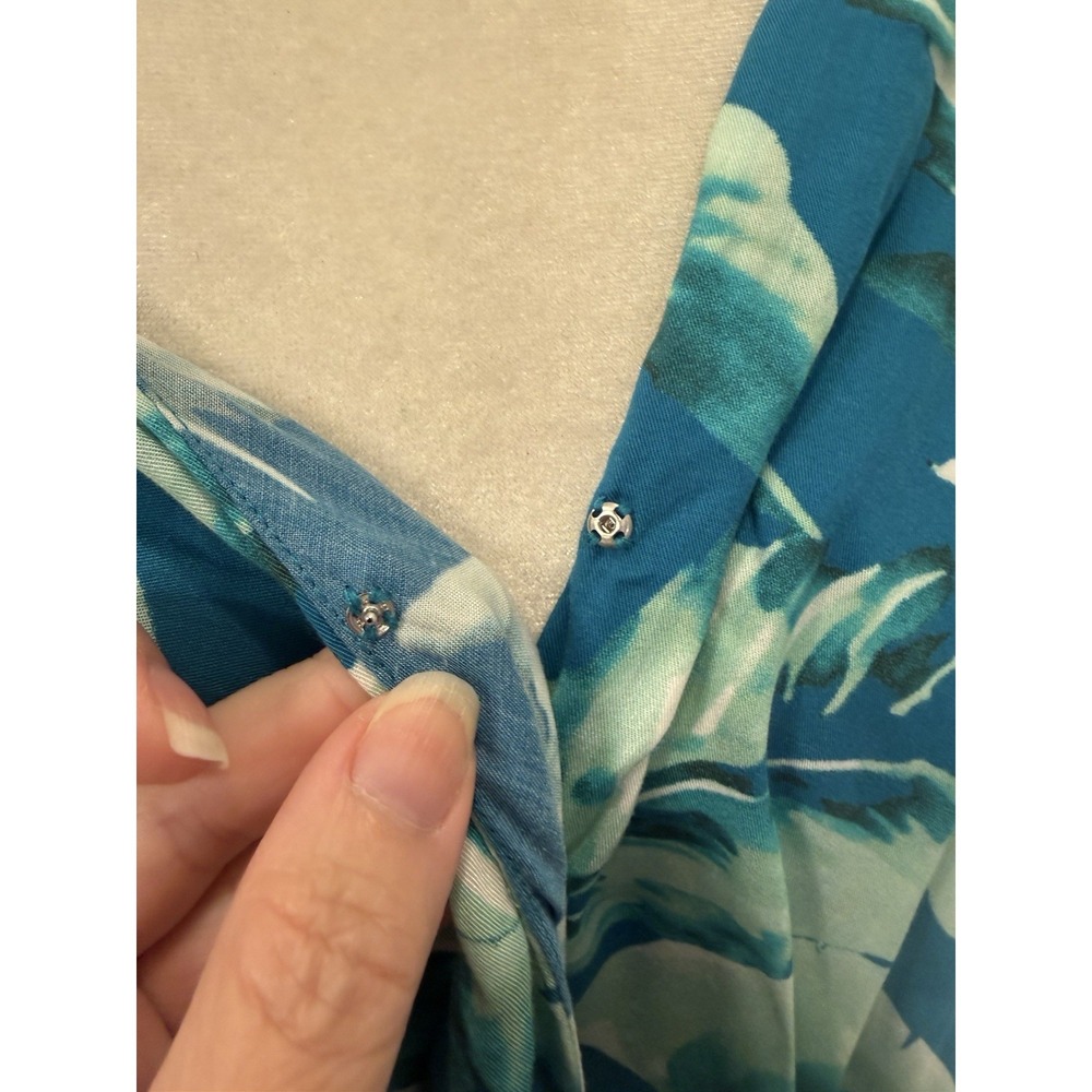 Gianni Bini Tropical Midi Wrap Dress Women Size Medium Aqua Summer Beach Cruise - Picture 13 of 16